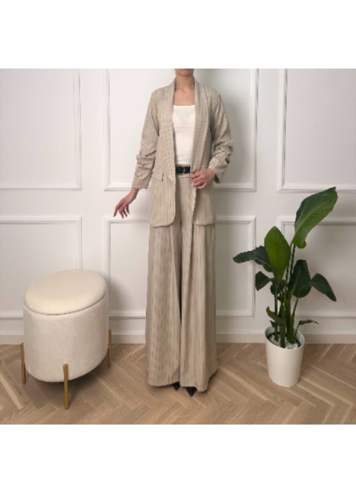 Costum Bej Fashion sacou 3/4, pantalon larg, One Size INTL