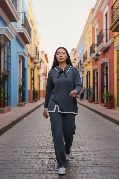 Compleu Tricot Femei, Intisimo, Doua Piese, Gri, One Size INTL