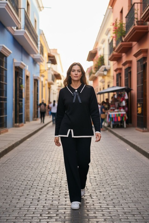 Compleu tricotat femei, Intisimo, 2 piese, negru, universal 36-42