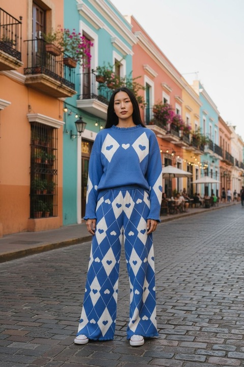 Дамски плетен комплект, Intisimo, две части, син, един размер INTL