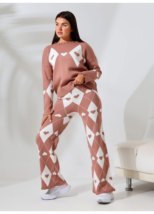 Дамски плетен комплект, Intisimo, сърца, пудра роза, две части, един размер