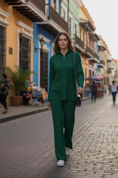 Compleu Tricot Femei, Intisimo, Doua Piese, Guler Inalt, Verde, Universala 36-42