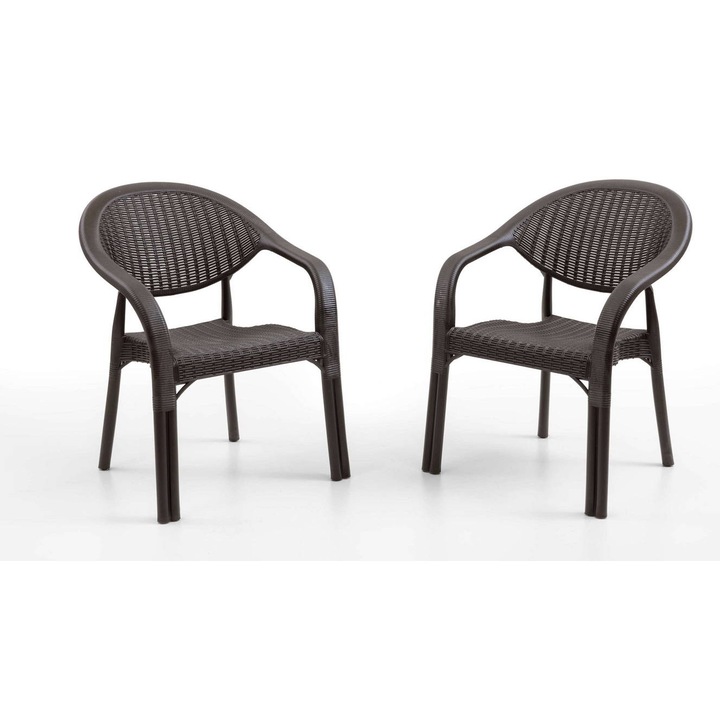 Set 2 Scaune Bambu de Gradina, Terasa, Fabricate din Plastic, Culoare Maro, Greutatea maxima 150 Kg