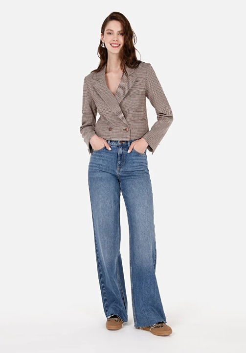 COLIN'S, Blugi cu croiala ampla si talie inalta, BLUE