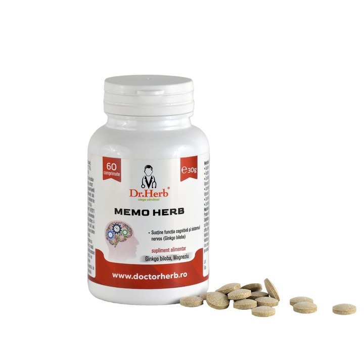 Supliment pentru memorie și energie cu Ginkgo biloba, Magneziu, Guarana și Vitamine B1/B6, 60 comprimate