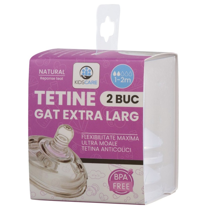 Set tetine din silicon KidsCare – 2 bucati, marimi 1-2 luni, fara BPA