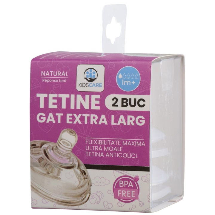 Set tetine din silicon KidsCare – 2 bucati, marimi 1 luna +, fara BPA