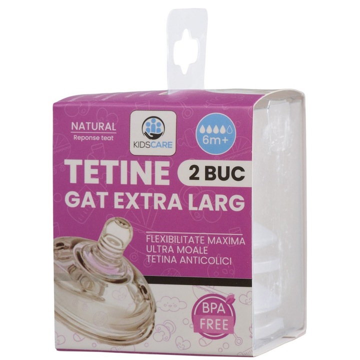 Set tetine din silicon KidsCare – 2 bucati, marimi 6 luni+, fara BPA