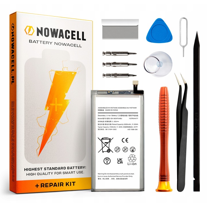 Bateria EB-BG970ABU 3100 mAh SAMSUNG GALAXY S10E-hez + NOWACELL márkájú szerszámkészlet