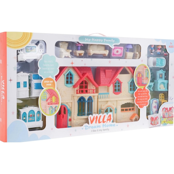 Casuta de joaca pentru copii My Happy Family cu figurine si accesorii