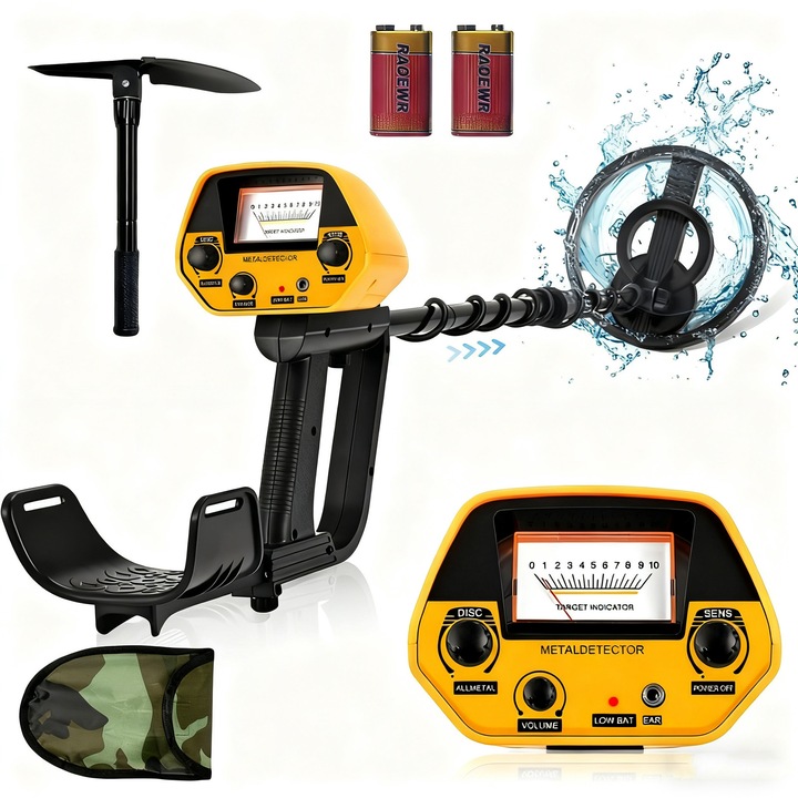 Detector de metale YOUKUKE® MD5090, discriminare DISC/NOTCH, bobină 20 cm, telescopic 78-108 cm, impermeabil, sensibilitate reglabilă, pinpoint, display LCD