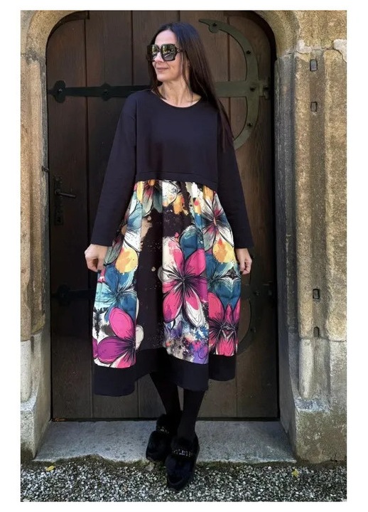 ROCHIE LUNGA CU BUZUNARE OVERSIZED COMBO FLOWER MULTICOLORA, Multicolor, One Size