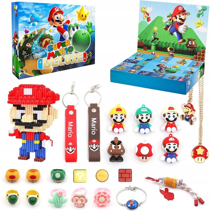Calendar de Advent 24 Elemente Super Mario, Pan i Pani Gadżet, Figurine, Multicolor, Set