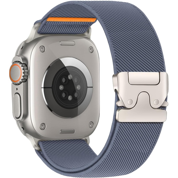 Bratara impletita compatibila cu Apple Watch Series 11 si 10 46mm, Ultra 49mm si Series 1 - 9 / SE 42mm 44mm 45mm, catarama tip parasuta, material elastic, Gri