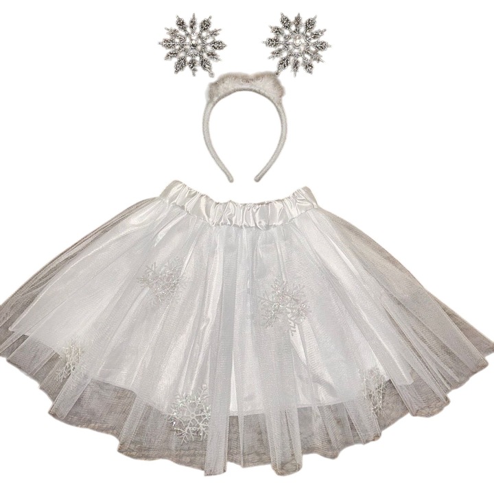 Set accesorii costum fulg de nea, pentru copii, fusta si bentita, 5-7 ani