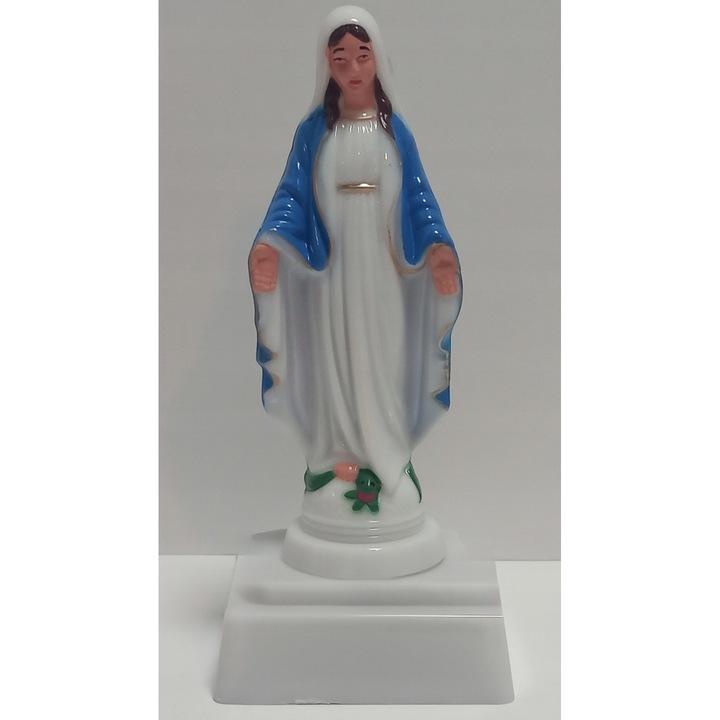 Statuie Fecioara Maria cu Lumina LED, 15 cm, Alb & Albastru, pe Baterii– Decor Religios
