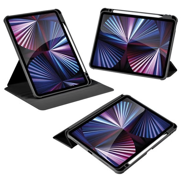 Husă tabletă compatibilă cu iPad 2022 10.9 inch/2025 11 inch, triple fold Y, multi unghi, capac piele cu slot pentru stilou, trezire automată-somn, negru-transparent