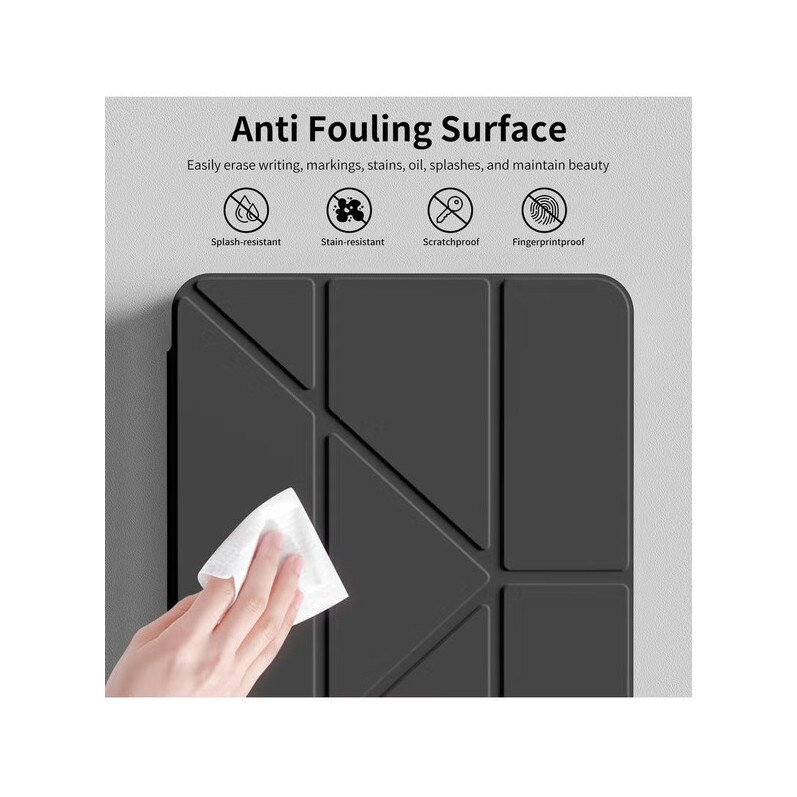 Husă tabletă compatibilă cu iPad 2022 10.9 inch/2025 11 inch, triple fold Y, multi unghi, capac piele cu slot pentru stilou, trezire automată-somn, negru-transparent