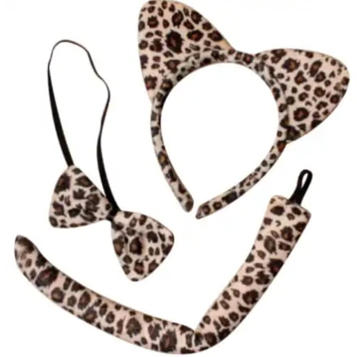 Set leopard 3 piese, Mezőfi Team Kft., bentita cu urechi ajustabilă, papion și coada