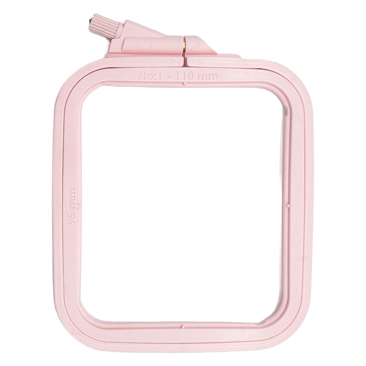 Nurge négyzet alakú műanyag hímzőkeret, Nr.1 rózsaszín 9.5x11 cm