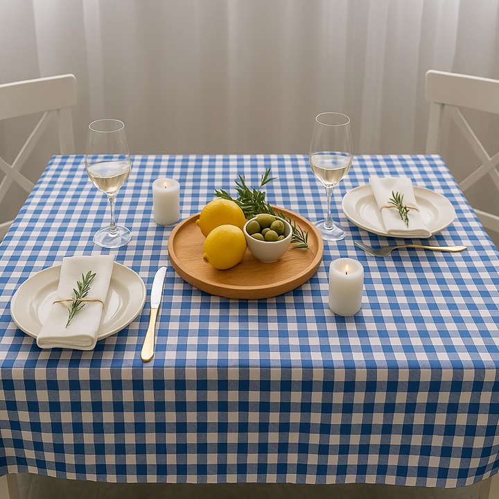 Fata de masa antimurdarire 100% Bumbac 160x320 cm, Patratele Albastru