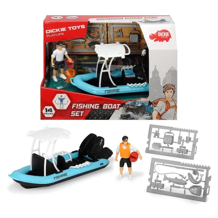 Playlife horgászcsónak, Simba, 14 részes készlet, akciófigura, 20cm