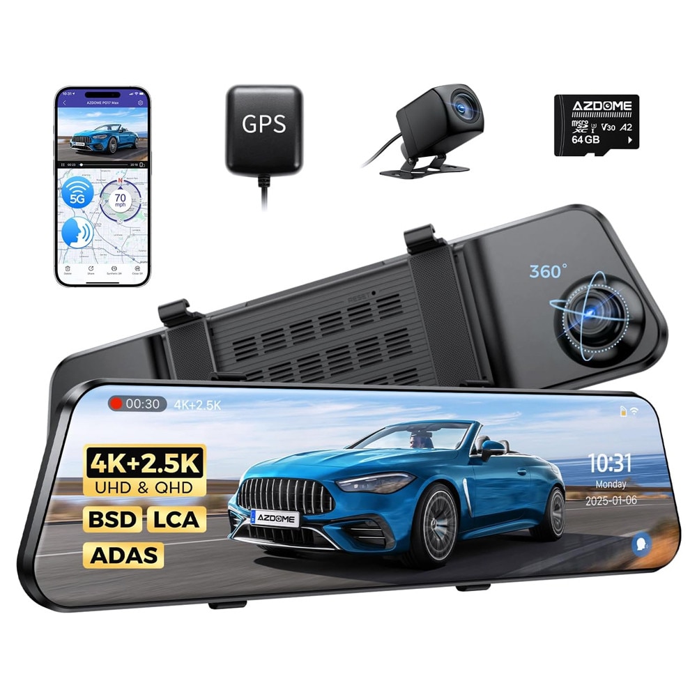 Camera auto tip oglinda fata-spate AZDOME PG17 MAX, 4K+2.5K, WiFi