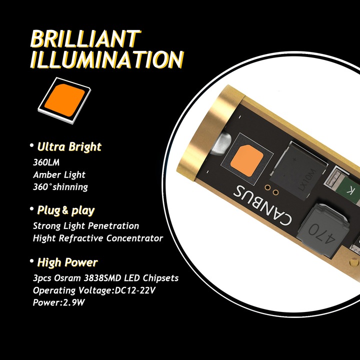 Комплект от 2 LED крушки T10 W5W чип OSRAM 3833 Canbus Xentech Light