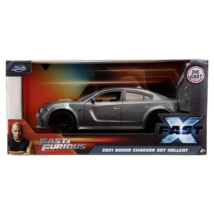 Masinuta metalica Simba, Dodge Charger SRT Hellcat, 1:24, deschidere usi, 19cm
