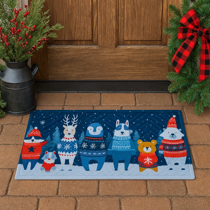 Bejárati szőnyeg, Zola, 75 x 45 cm, ünnepi állatmintás, többszínű