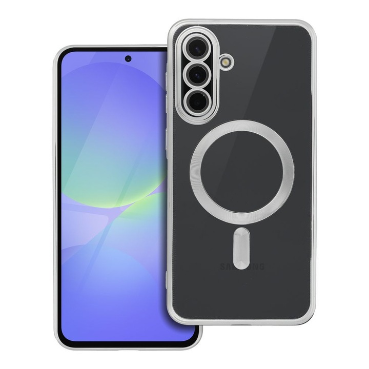 Husă de telefon compatibilă cu Samsung Galaxy S25 FE - ELECTRO MAG - Carcasă transparentă/argintie compatibilă MagSafe