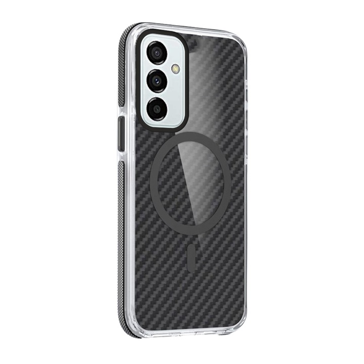 Telefontok Samsung Galaxy A17 5G készülékkel kompatibilis - Fiber - carbon mintás, áttetsző/fekete, Magsafe kompatibilis hátlap tok