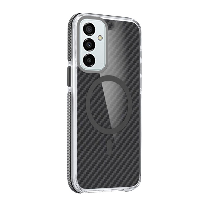 Telefontok Samsung Galaxy A17 5G készülékkel kompatibilis - Fiber - carbon mintás, áttetsző/szürke, Magsafe kompatibilis hátlap tok