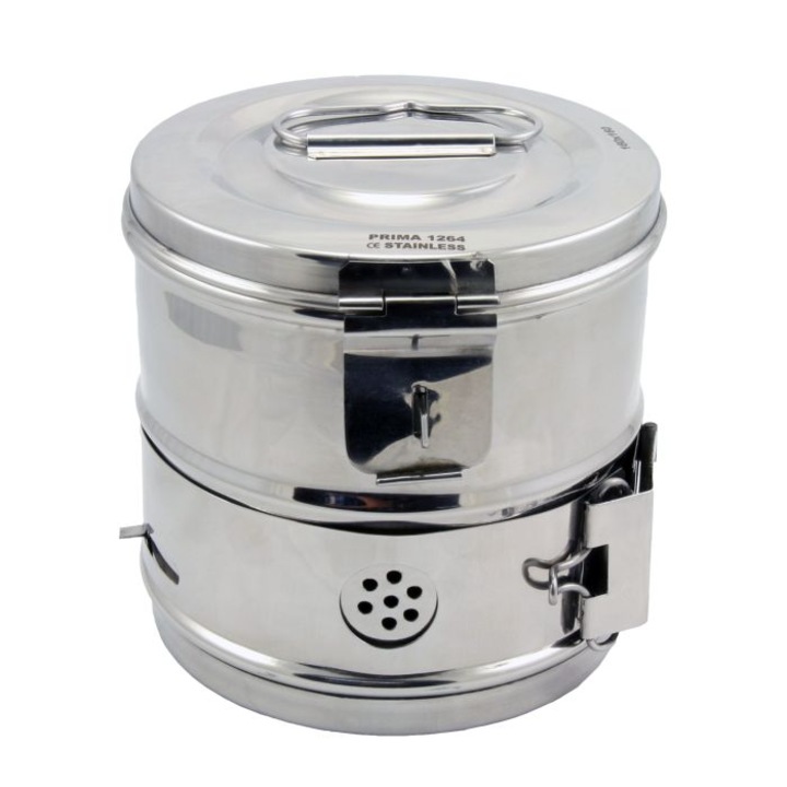 Casoleta sterilizare inox 16x16 cm PRIMA cu capac si sistem de siguranta