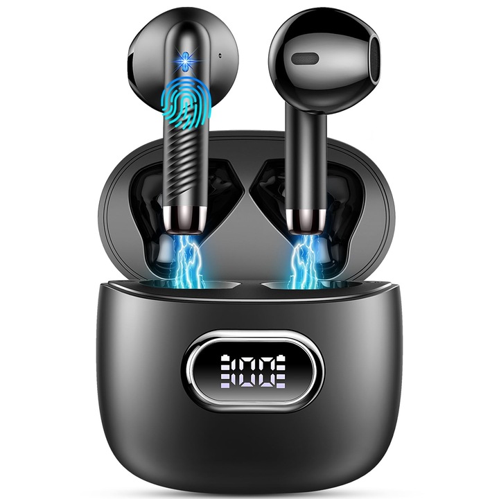 Casti Intraauriculare Wireless Drsaec, Bluetooth 5.4, 4 Microfoane, Impermeabile, Negru