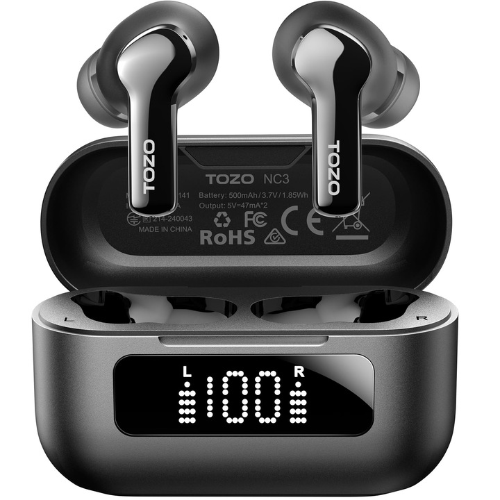 Tozo Nc3 Bluetooth 5.3 In-ear fülhallgató, 6 mikrofon, IPX8 vízálló, fekete