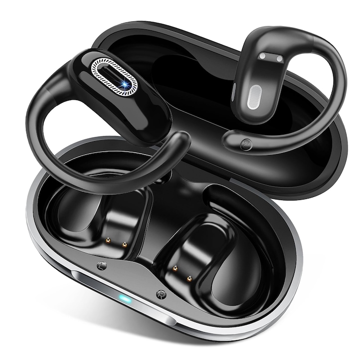 Casti Sport Wireless Qecnato, Bluetooth 5.4, Impermeabile IPX7, Negru Intens