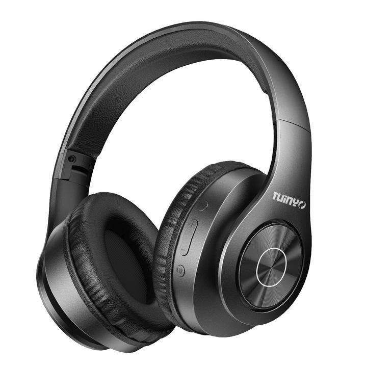 TUINYO Over-Ear vezeték nélküli fejhallgató, összecsukható, mikrofon, fekete
