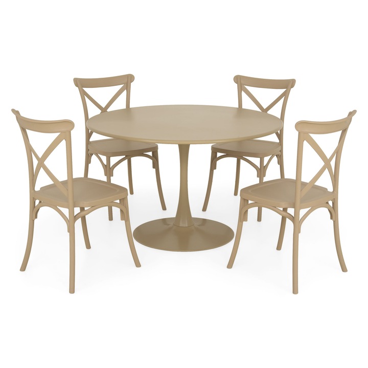 Set mobilier gradina/terasa 4 scaune si masa, Maison Mex PLEZURO/SUCCOR, bej