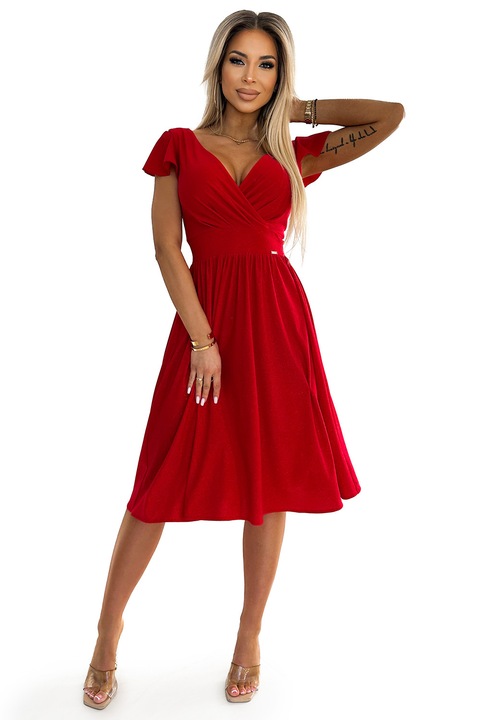 Rövid ujjú, dekoltált ruha - piros csillámmal Casual NM2283, XL