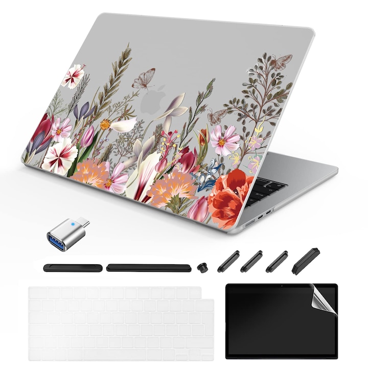 Husa Tedawen Compatibila Cu Macbook Air 13, 6 Inch, Model Lansat 2022-2025, M4 A3240 M3 A3113 M2 A2681 Chip, Carcasa Rigida Pentru Laptop Cu Model Imprimat Pentru Macbook Air 13, 6 Inch, Plante Si Flori A1