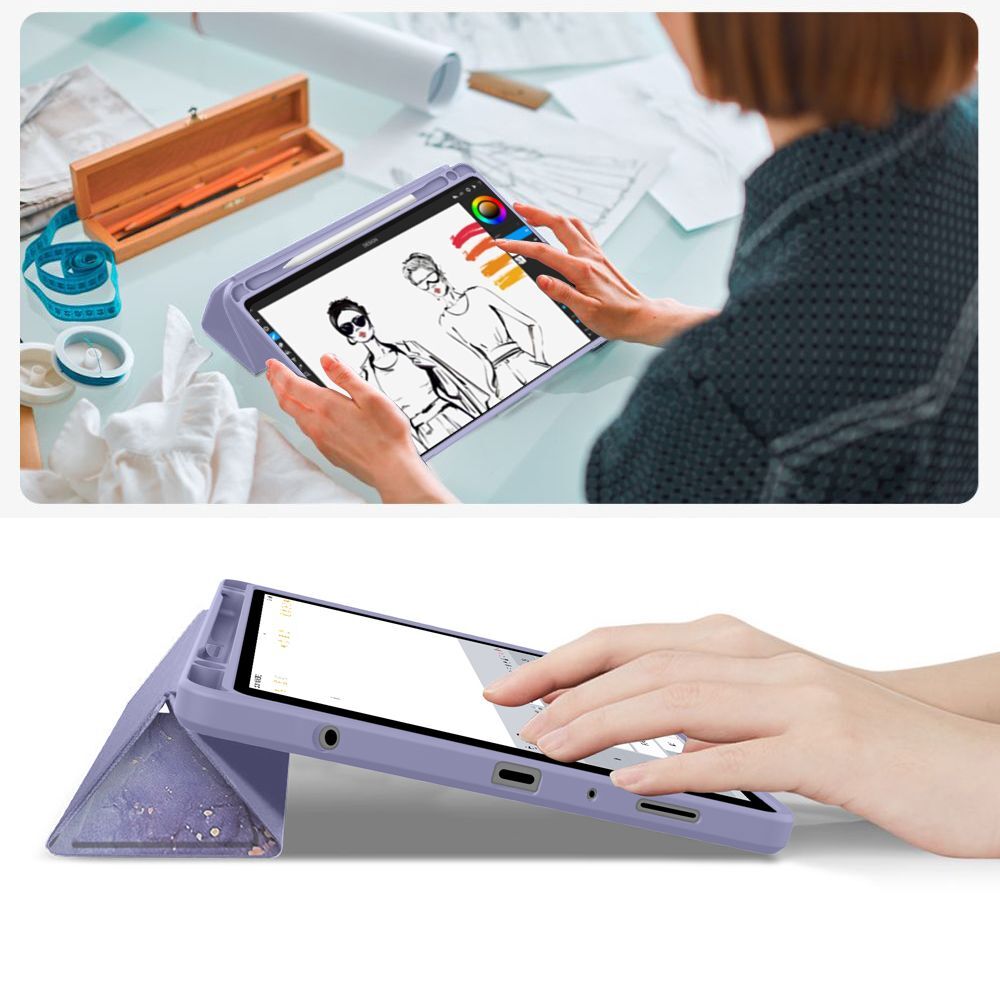 Husă tabletă compatibilă cu Samsung Galaxy Tab A9+ Plus 11.0 X210 / X216 - TECH-PROTECT HYBRID LILA MARBLE, cu suport creion