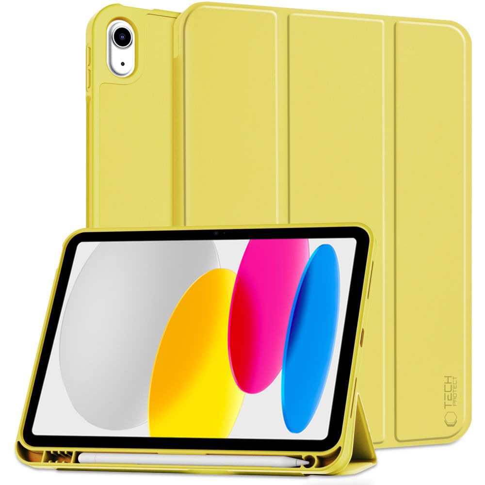 Husă inteligentă compatibilă cu tableta iPad 2025 de 11 inchi (iPad 11) - galbenă, cu suport pentru creion