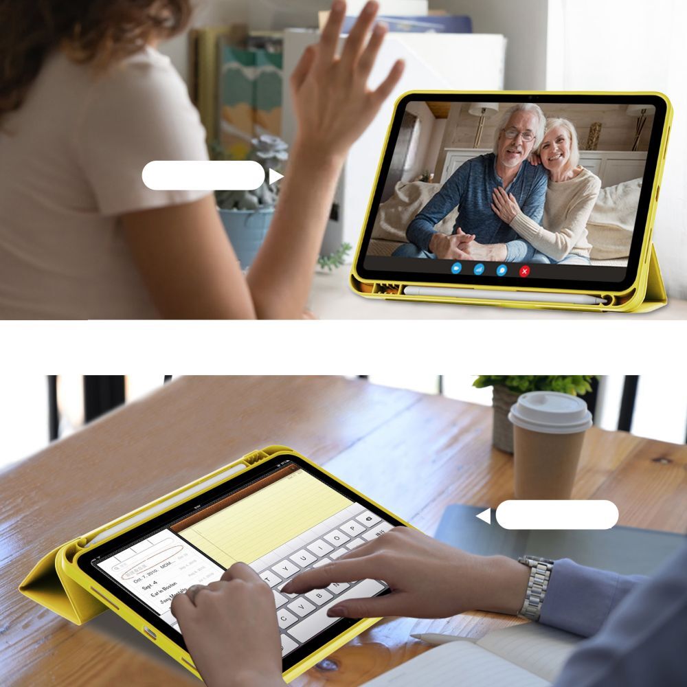 Husă inteligentă compatibilă cu tableta iPad 2025 de 11 inchi (iPad 11) - galbenă, cu suport pentru creion