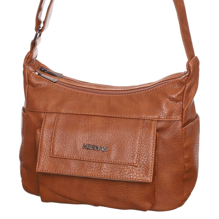 Geantă de damă, Colecția Hernan Bag, maro, piele ecologică, 30 x 21 x 10 cm