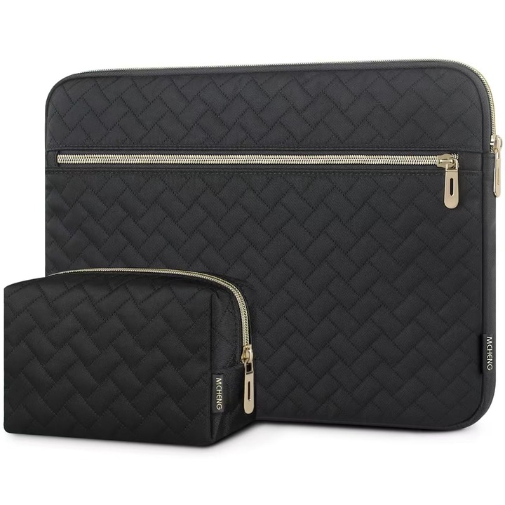 Geanta De Laptop Mcheng 13.5-14 Inch, Rezistenta La Socuri, Pentru Calatorii Cu Computerul, Compatibila Cu Macbook Air/Dell Latitude 14/Lenovo Ideapad 13/14, Cu Buzunar Mic, Neagra