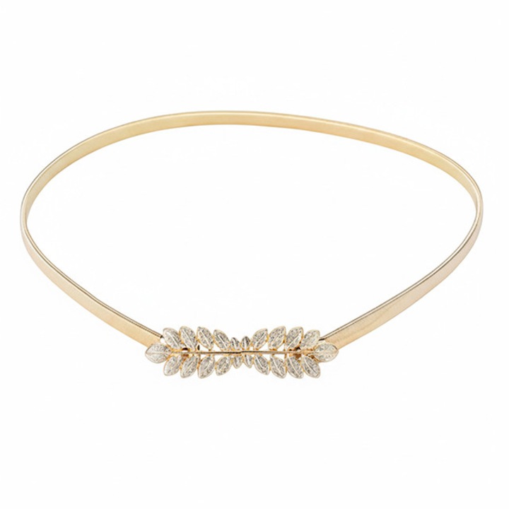 Curea dama extensibila metalica cu catarama frunze aurie, stil elegant