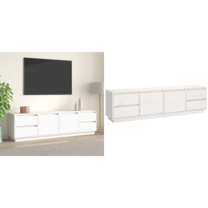 Comoda TV, alb, 176x37x47, 5 cm, lemn masiv de pin