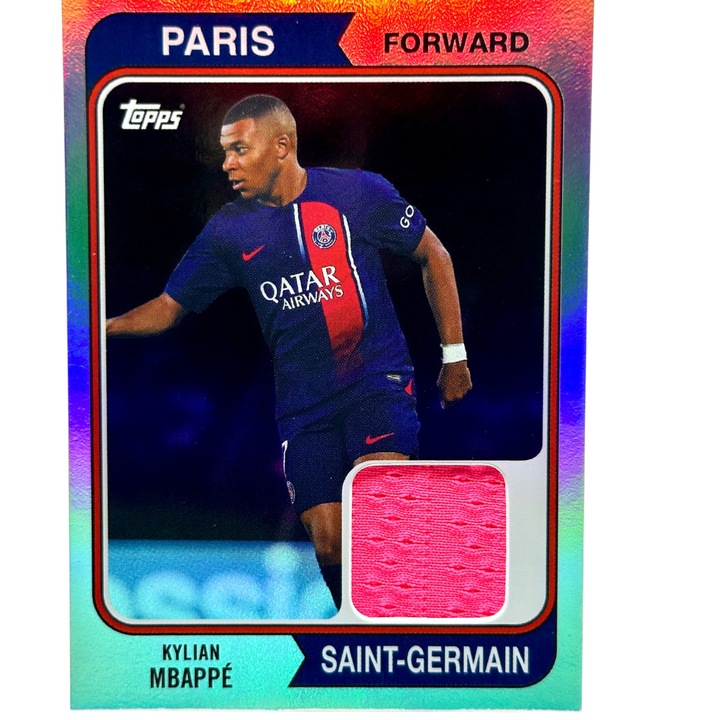 Cartonas de fotbal Topps Kylian Mbappe 2023-24 Topps PSG Team Set - 1974 Worn Relic #TRKM PSG
