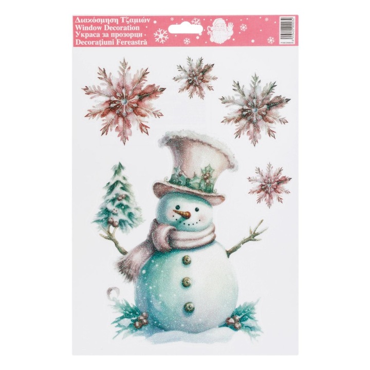 Karácsonyi Matrica Gyertyák és Rózsaszín Hópelyhek Csillámmal 20x27cm Ablakdekoráció Shopiens®
